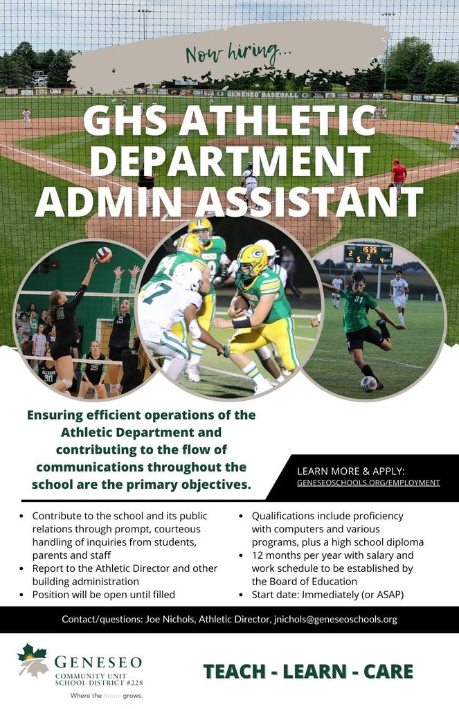 Our Athletic Department at GHS is searching for a new administrative assistant! 