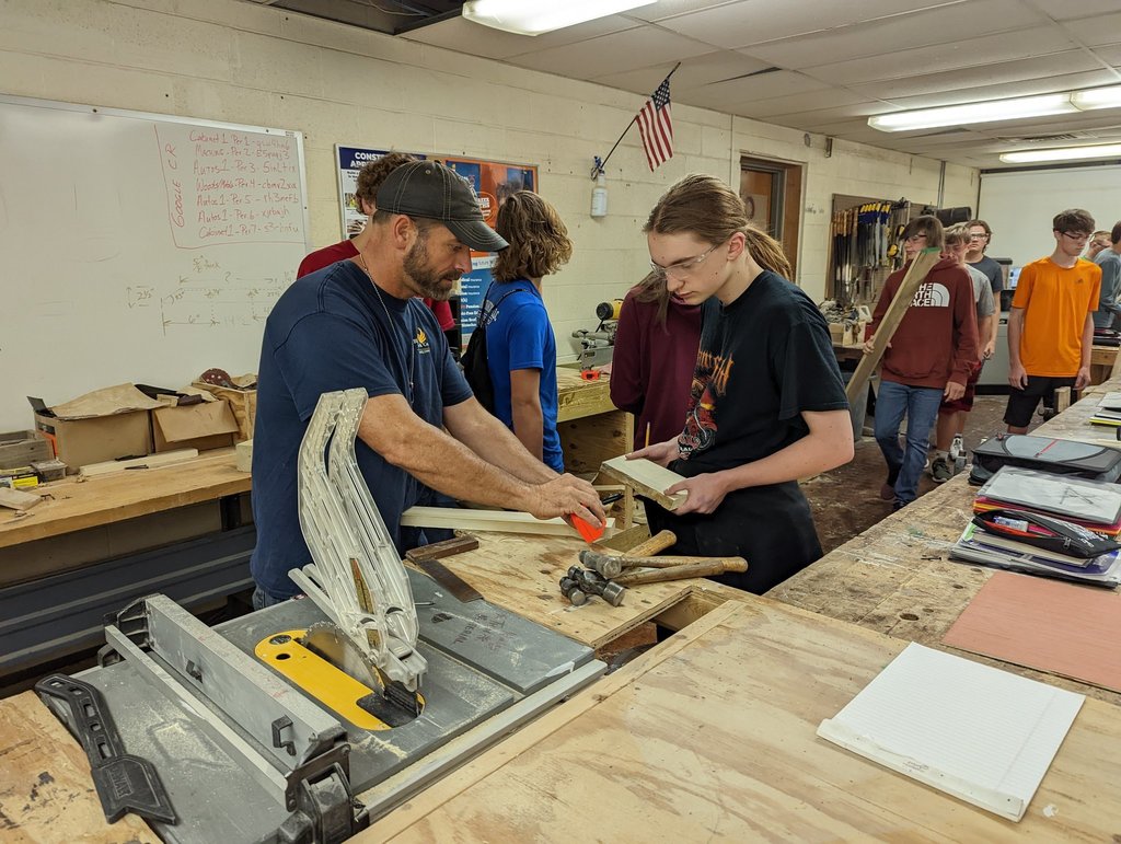 Students in wood shop class at GHS
