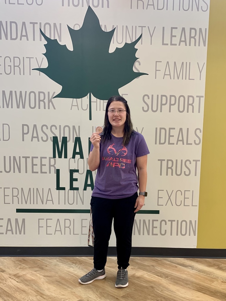Congratulations to Carlie Glawe, custodian at GHS, for earning a Maple Leaf Medallion. Carlie is a committed worker who demonstrates  Teach - Learn - Care on a daily basis. She goes above and beyond to help her co-workers and she is appreciated!