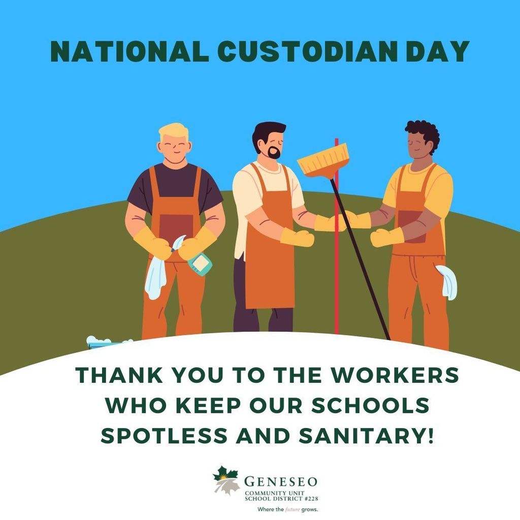 If you see a custodian at school today, please thank them for all of their efforts in keeping our buildings spotless and sanitary! #NationalCustodianDay