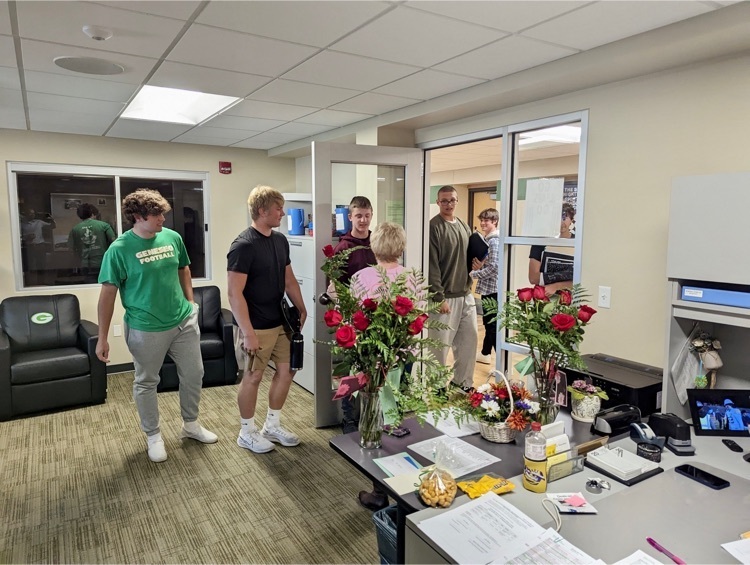 Congratulations to Stephanie Vanopdorp on her retirement! She received a Maple Leaf Medallion this week and students from all the sports teams brought her flowers to thank her. 