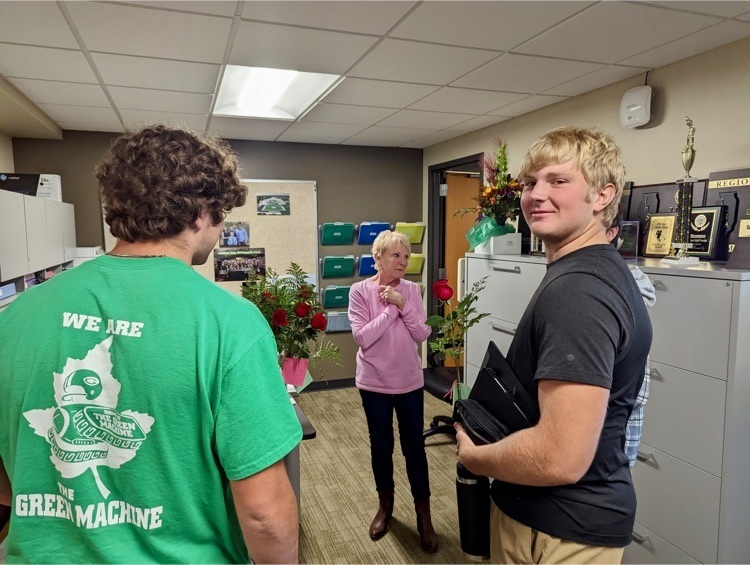 Congratulations to Stephanie Vanopdorp on her retirement! She received a Maple Leaf Medallion this week and students from all the sports teams brought her flowers to thank her. 