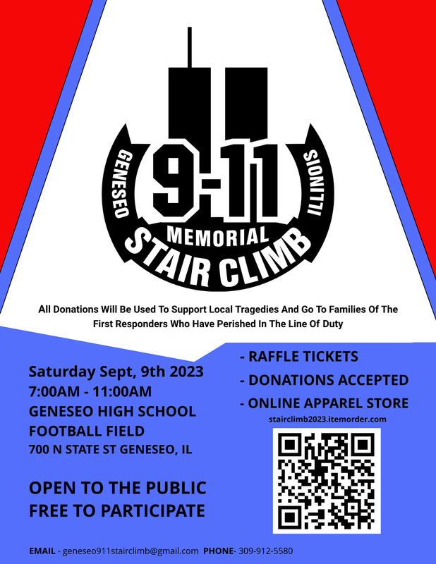 The third annual 9-11 Memorial Stair Club will be held on Saturday, September 9 at Geneseo High School’s Bob Reade Field from 7 to 11 a.m.